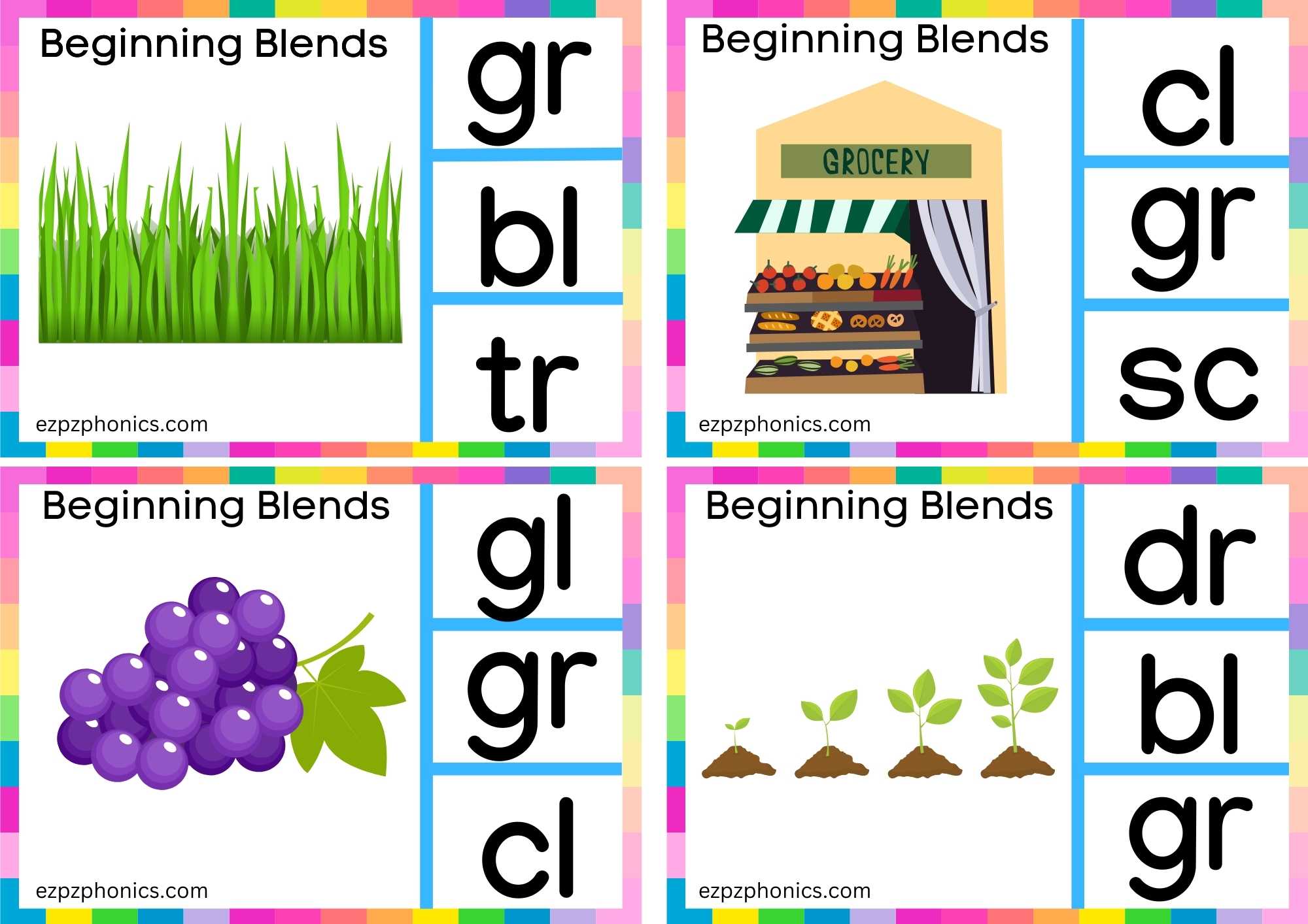 GR Beginning Blends Clip Cards Look At The Images And Clip The Correct Letters Set 2